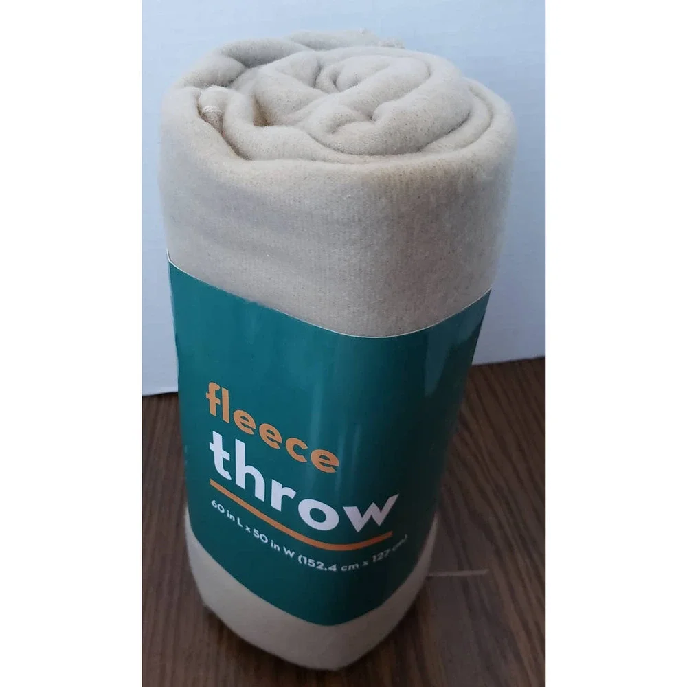 Home Fleece Sandcastle Beige Light Weight Throw Blanket 50 X 60 Inches New